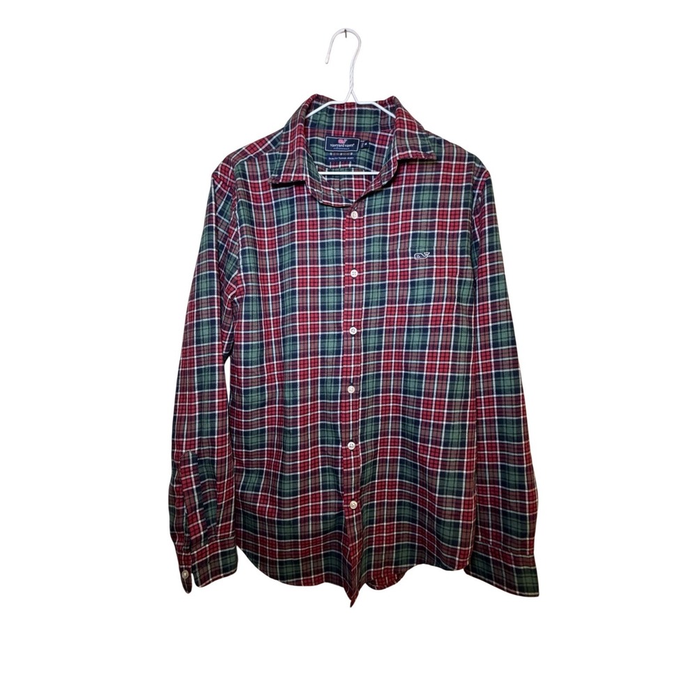 Vineyard Vines Men's Red & Blue Plaid Collegiate Button-down Shirt Size M